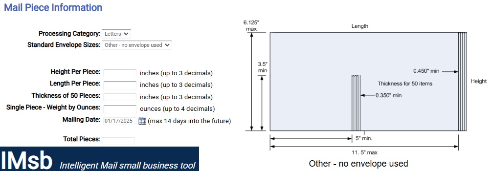 USPS Intelligent mail small business (IMSB) tool for self-mailing