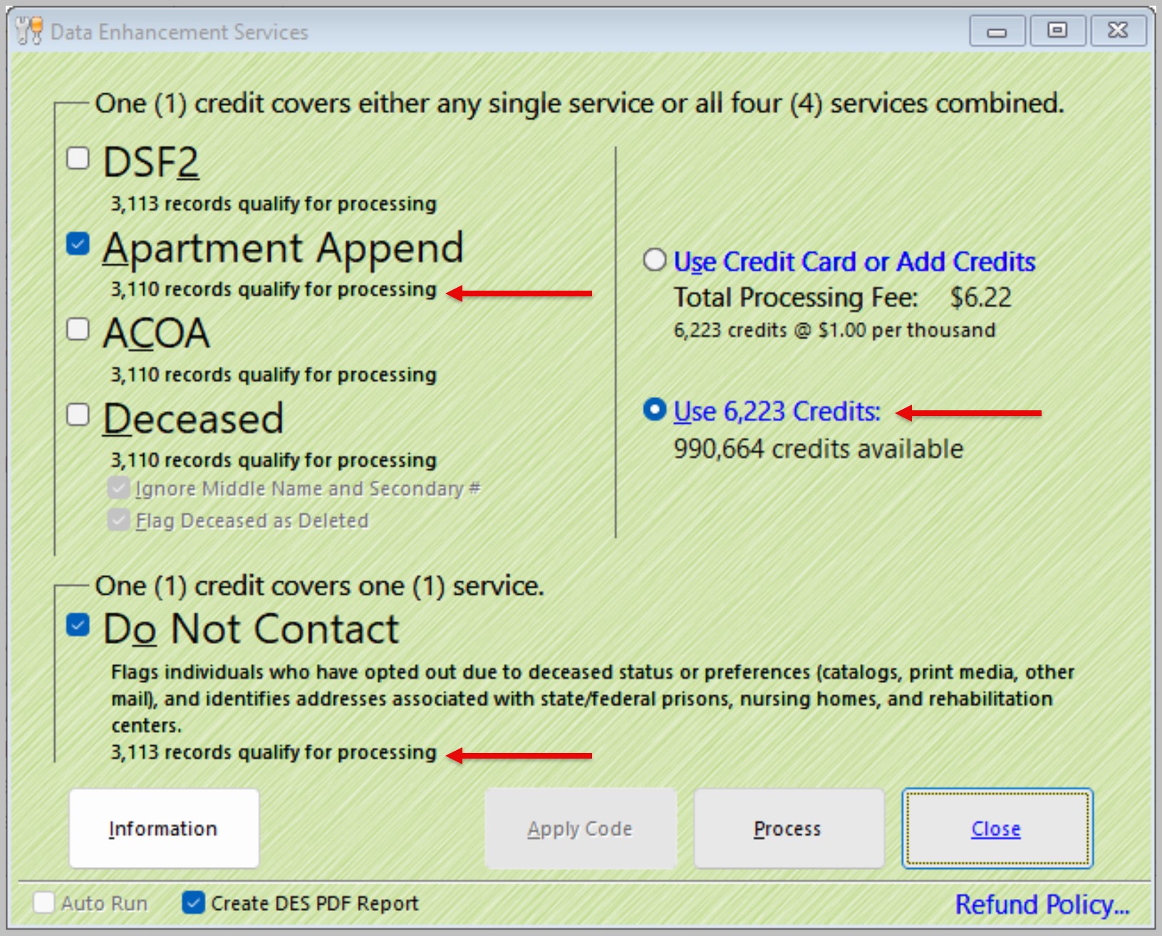 DES options with Do Not Contact