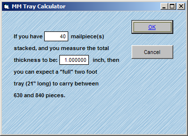 MM Tray Calculator With Data