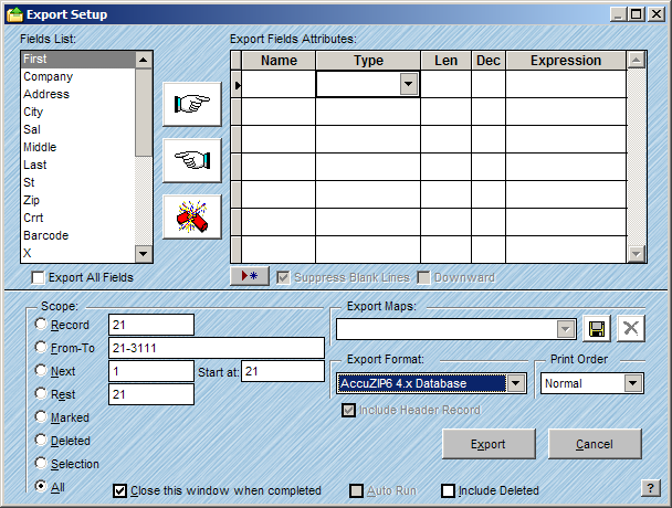 Export Setup