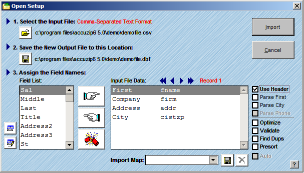 Open Setup Window after Use Header and Parse options are selected