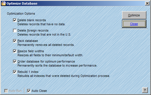 Optimize Database Window