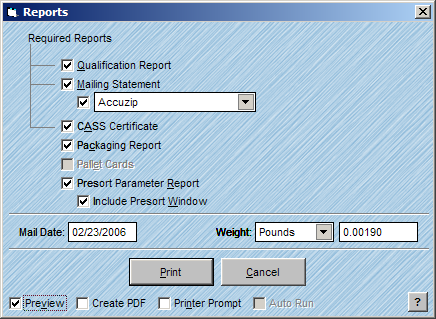 Report Settings Window