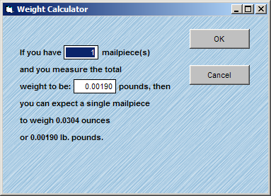 Weight Calculator Window